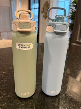 Ello Refillable Matte Green & Light Blue Water Bottles with Flip Straw Lid